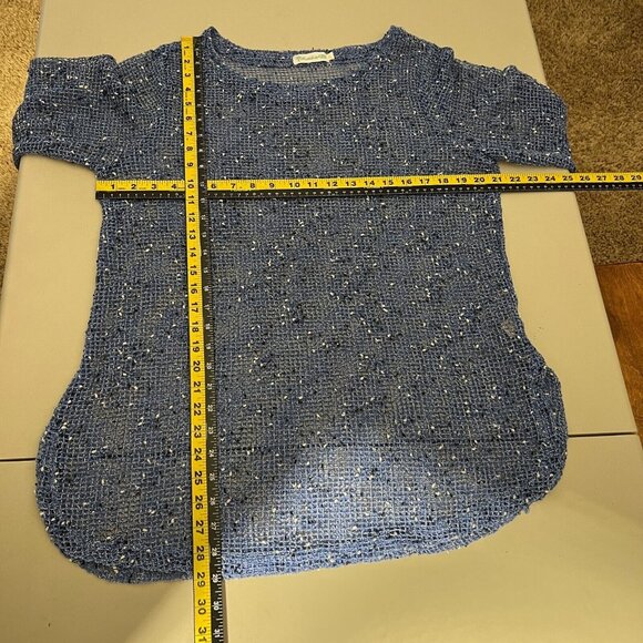 Lulu B Tunic Top‎ Womens XL Blue Net Mesh Mermaid Fishnet Open Knit 3/4 Sleeve - Picture 2 of 10